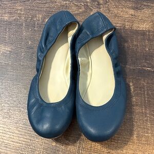 Navy Blue Leather Ballet Flats